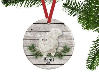 White Persian Cat Ornament or Personalized Cat Memorial Gift