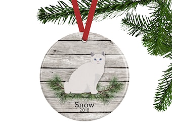 Personalized White Cat Ornament - Pet Memorial Gift