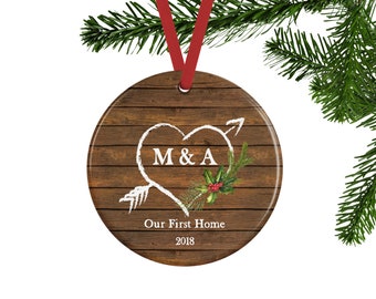 Our First Home Ornament, Personalized Christmas Ornament, New Home Gift for Couple, Rustic Housewarming Gift