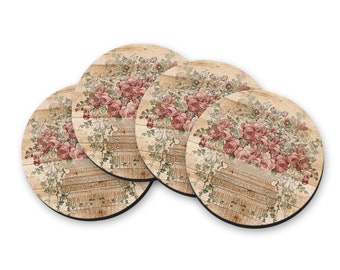 Shabby Cottage Drink Coasters, Floral Coffee Table Decor, Gifts for Her