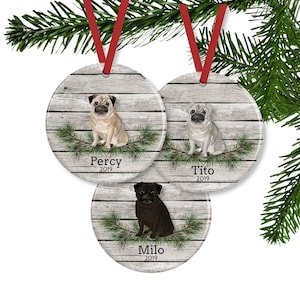 Personalized Pug Dog Christmas Ornament or Memorial Gift