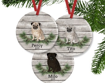 Personalized Pug Dog Christmas Ornament or Memorial Gift