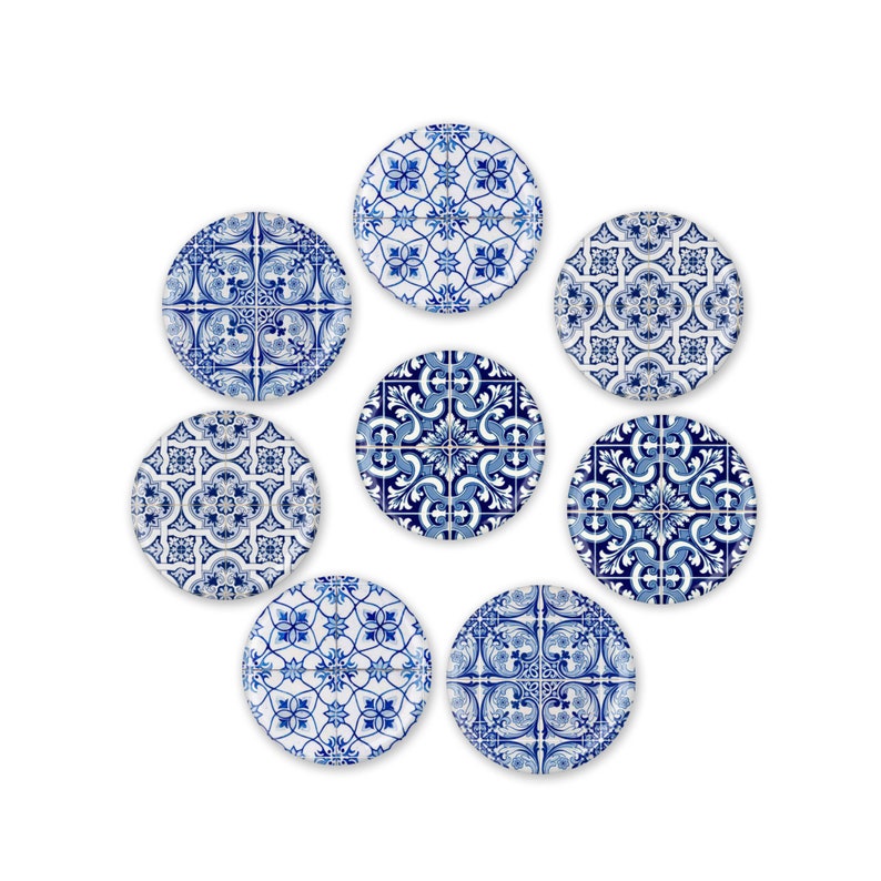 Blue Tile Print Refrigerator Magnets, Blue Kitchen Decor, Hostess Gifts image 4