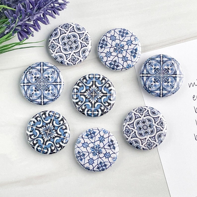 Blue Tile Print Refrigerator Magnets, Blue Kitchen Decor, Hostess Gifts image 2