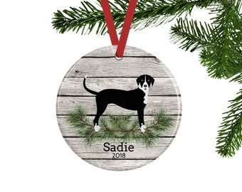 Personalized Black and White Hound Dog Christmas Ornaments