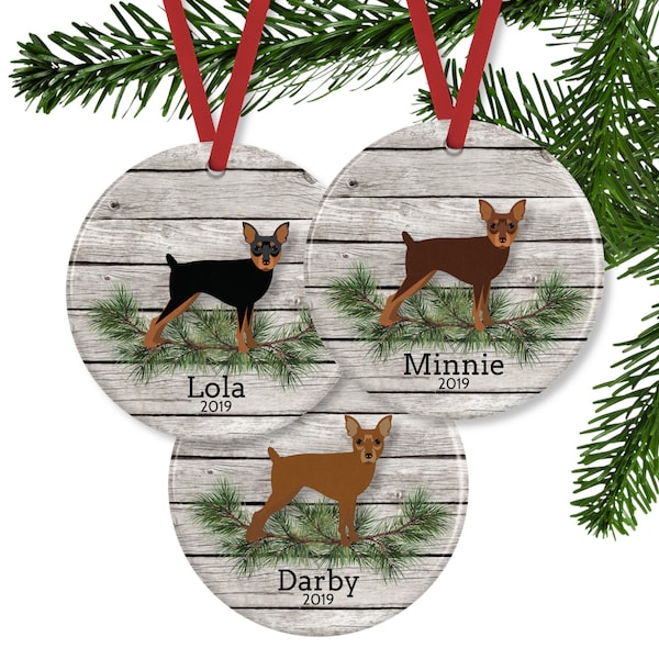 Miniature Pinscher Christmas Ornament, Personalized Min Pin Dog Memorial Gifts