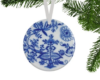 Blue Onion Christmas Tree Ornament, Vintage Style Christmas Decor