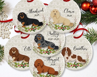 Personalized Long Haired Dachshund Ornament or Dog Memorial Gift