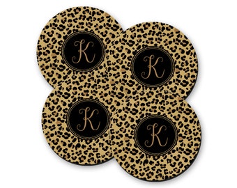 Leopard Print Personalized Coasters, Girlfriend Gift, Hollywood Glam Coffee Table Decor