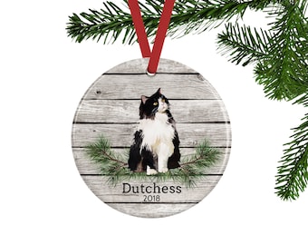 Black and White Cat Ornament - Personalized Pet Gifts