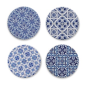 Blue Tile Stone Drink Coasters Boho Coffee Table Decor Boho Barware Bohemian Housewarming Gift image 5