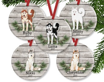 Personalized Siberian Husky Ornament, Dog Memorial Keepsake