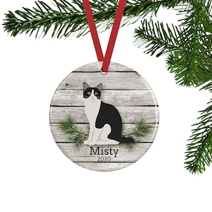 Black and White Bicolor Cat Ornament, Personalized Memorial Gifts