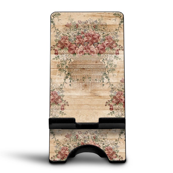 Rustic Floral Cell Phone Holder, Shabby Cottage Decor, Gift for Her