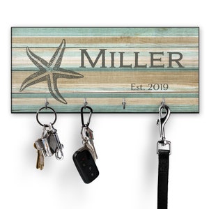 Beach House Key Holder for Wall, Personalized Key Hanger, Starfish Entryway Wall Decor, Name Signs, Coastal Decor, Housewarming Wedding Gift
