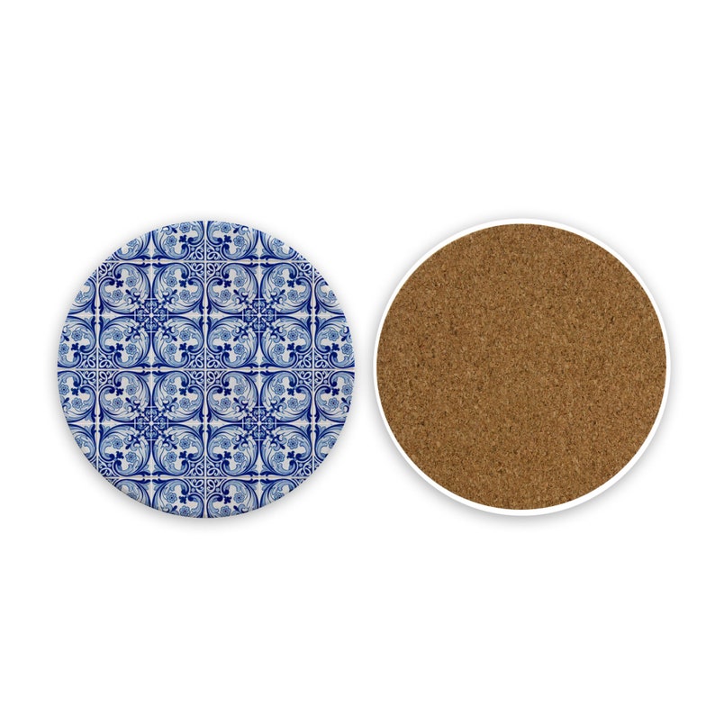 Blue Tile Stone Drink Coasters Boho Coffee Table Decor Boho Barware Bohemian Housewarming Gift image 6