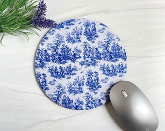 Blue Toile Mouse Pad - Desk Accessories for French Country Decor