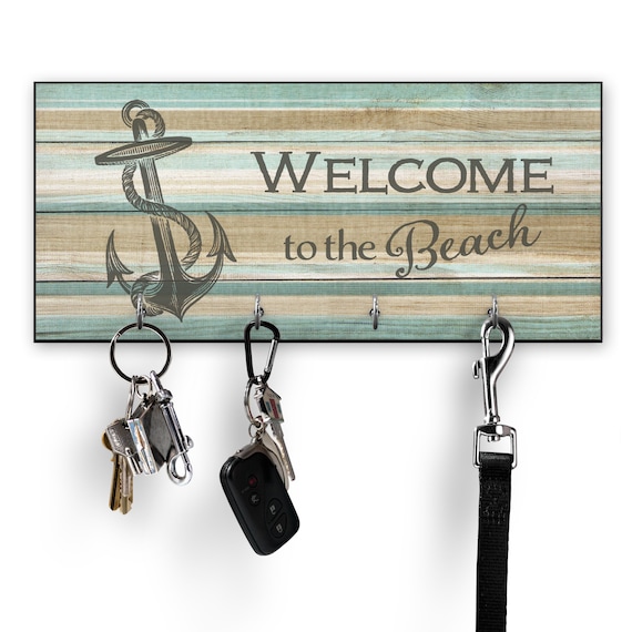 Porte-clés pour mur, panneau Bienvenue sur la plage, porte-clés Beach  House, décoration murale dancre nautique, cadeau de pendaison de  crémaillère, décoration rustique -  France