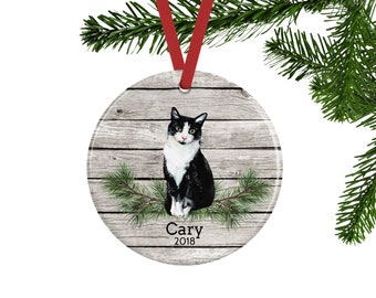Black and White Tuxedo Cat Ornament, Personalized Pet Gifts