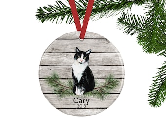 Black and White Tuxedo Cat Ornament - Personalized Pet Gifts