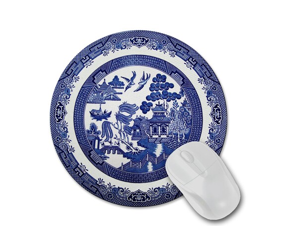Round Blue Willow Mouse Pad Vintage Style Desk Decor Etsy