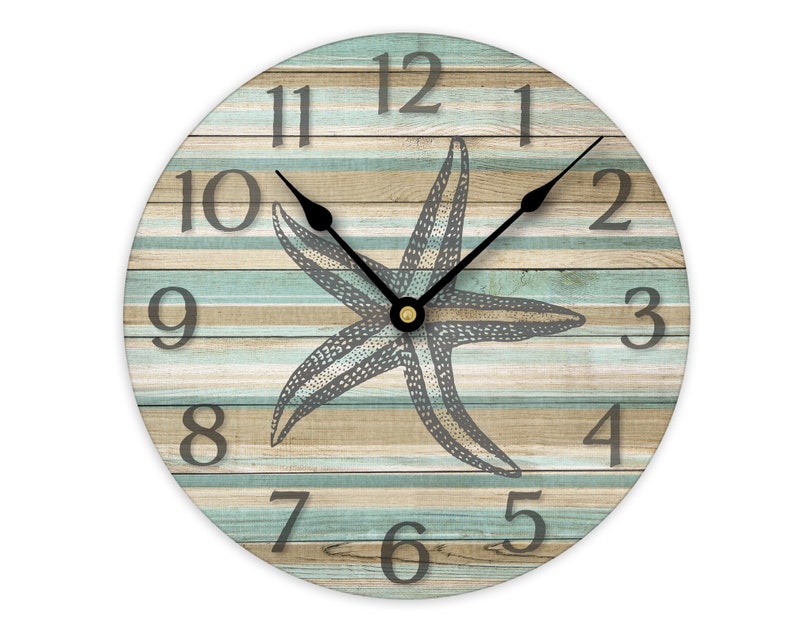 Beach Wall Clock With Starfish Coastal Decor
