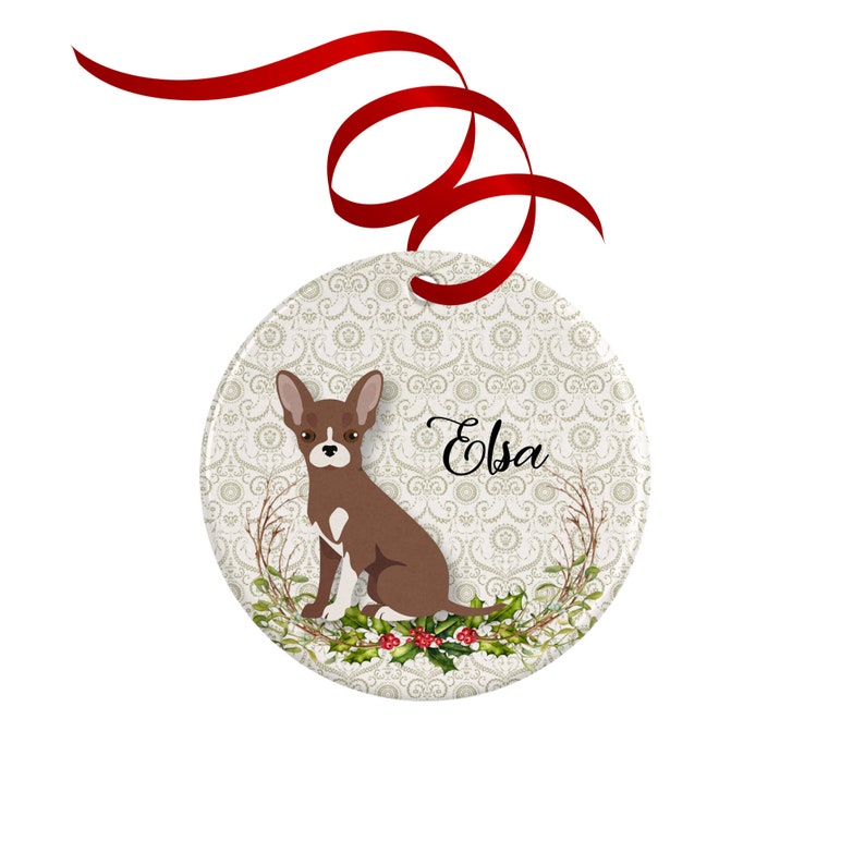 Chihuahua Ornament or Personalized Dog Memorial Gift Chocolate & White