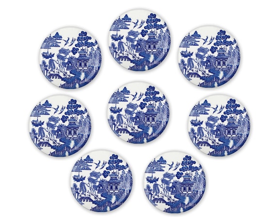 blue willow refrigerator magnets vintage style farmhouse | etsy
