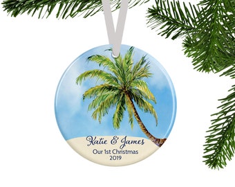 Our First Christmas Ornament, Personalized Couples Gift, Beach Christmas Decor