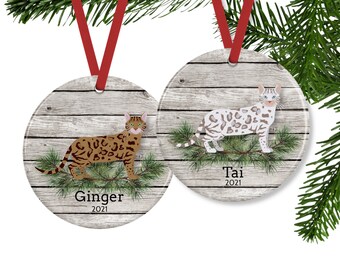 Personalized Snow Bengal Cat Ornament or Bengal Cat Memorial Gift
