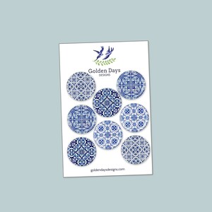 Blue Tile Print Refrigerator Magnets, Blue Kitchen Decor, Hostess Gifts image 5