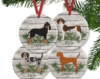 Coonhound Christmas Ornament, Personalized Dog Memorial Gift