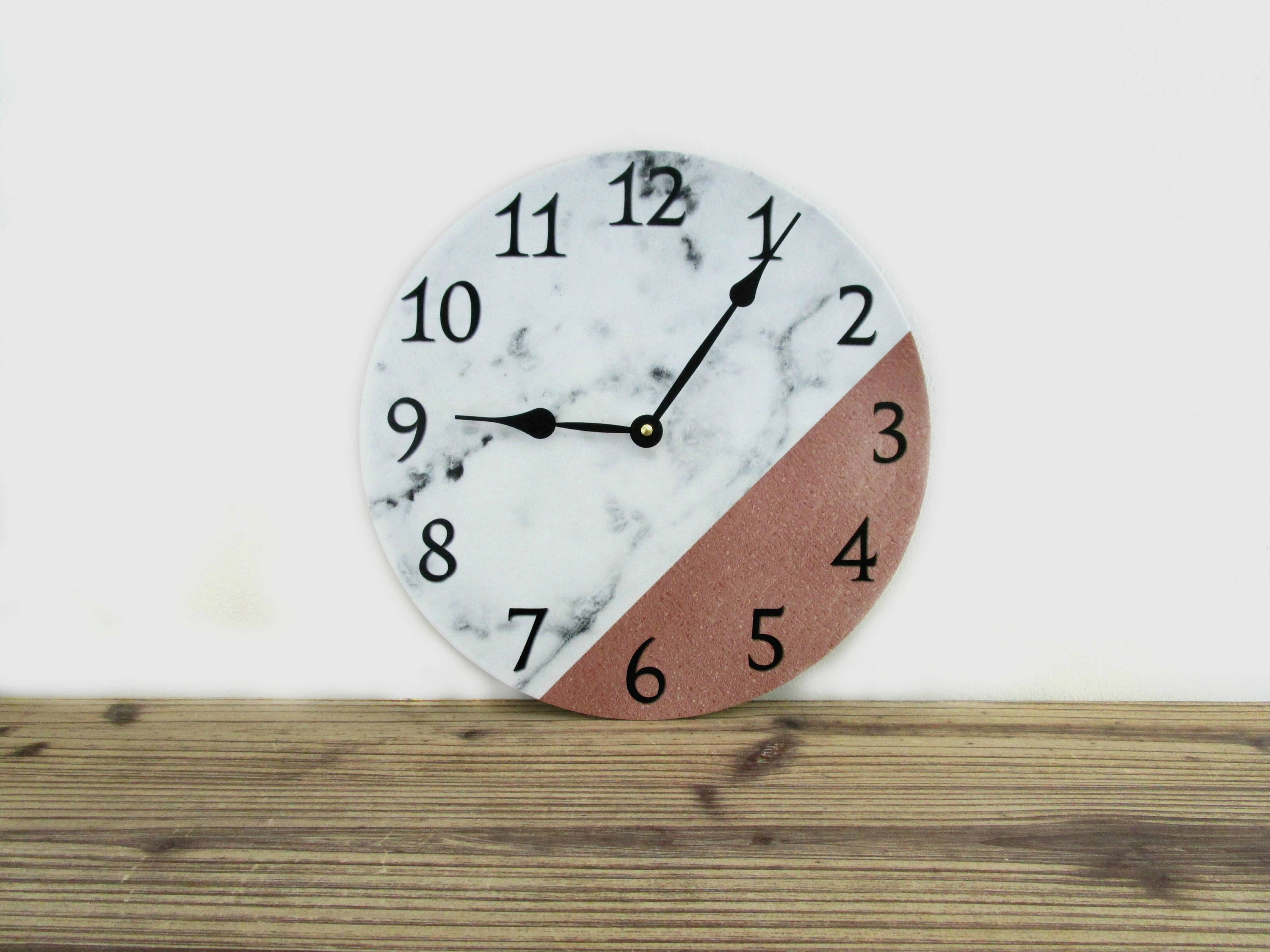 White Faux Marble Print Wall Clock with Rose Gold Accent Etsy