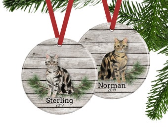 Tabby Cat Ornament - Gray or Brown, Personalized Pet Memorial Gift