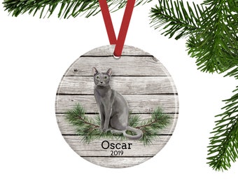 Russian Blue Cat Ornament - Personalized Gray Cat Memorial Gift