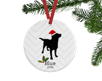 Dog Christmas Ornament, Labrador Retriever, Black Lab Personalized Memorial Gift