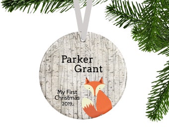 Baby's First Christmas Ornament, Personalized Fox Ornament for Baby Boy or Girl