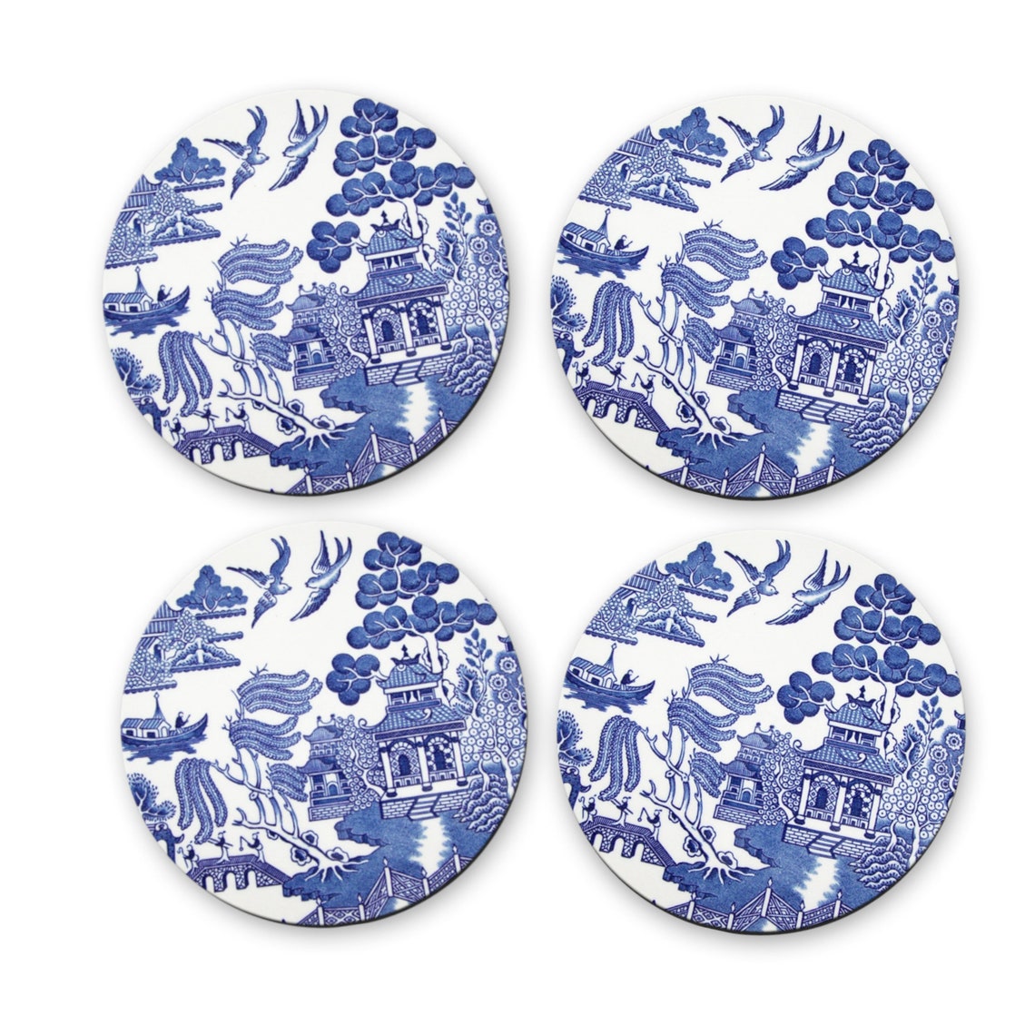 Blue Willow Coasters Set Vintage Style Drink Coasters Blue Etsy