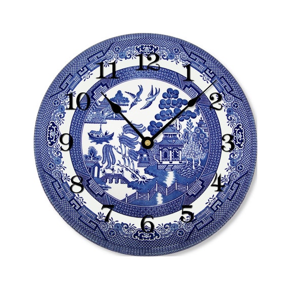 blue willow wall clock farmhouse kitchen decor | etsy