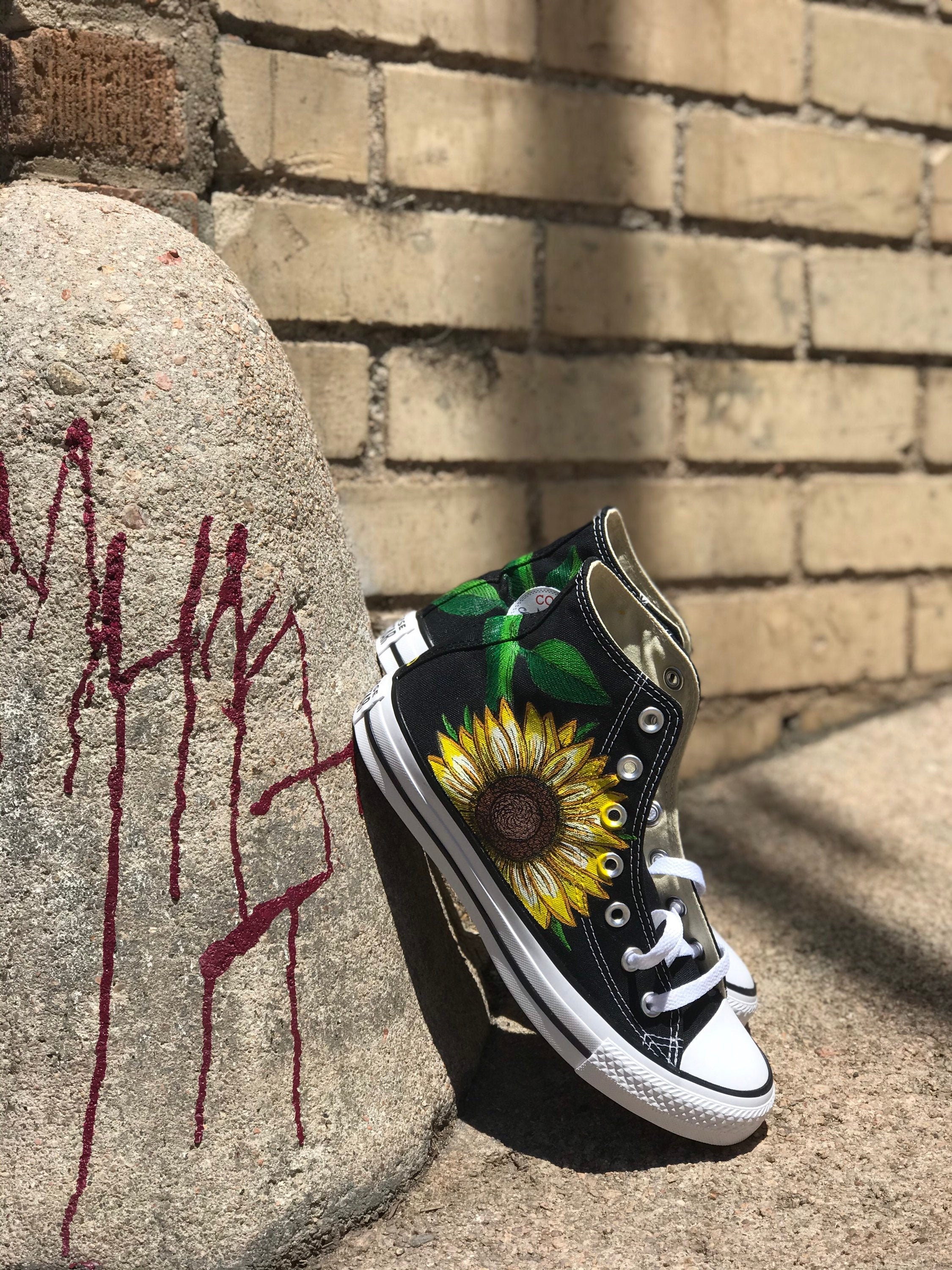Custom Hand-painted Sunflower Converse Shoes Black - Etsy