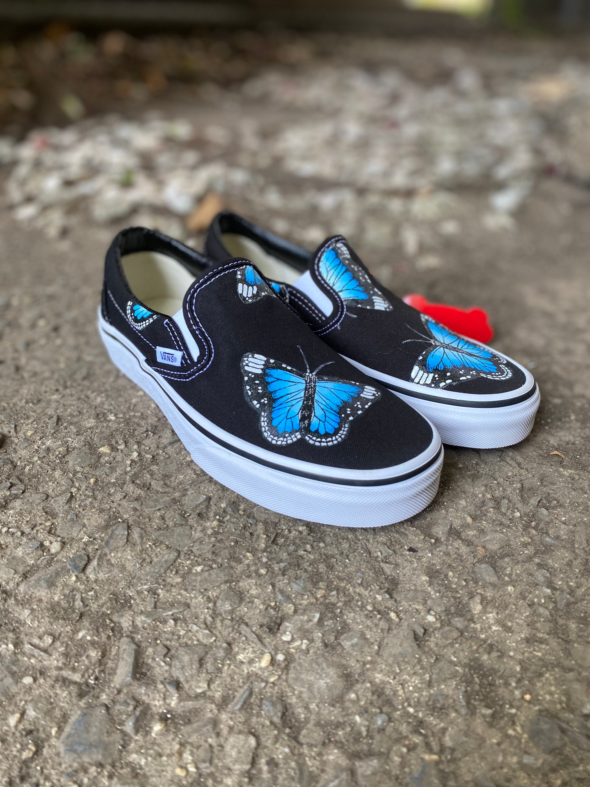 Custom Blue Monarch Butterfly Black Vans Etsy