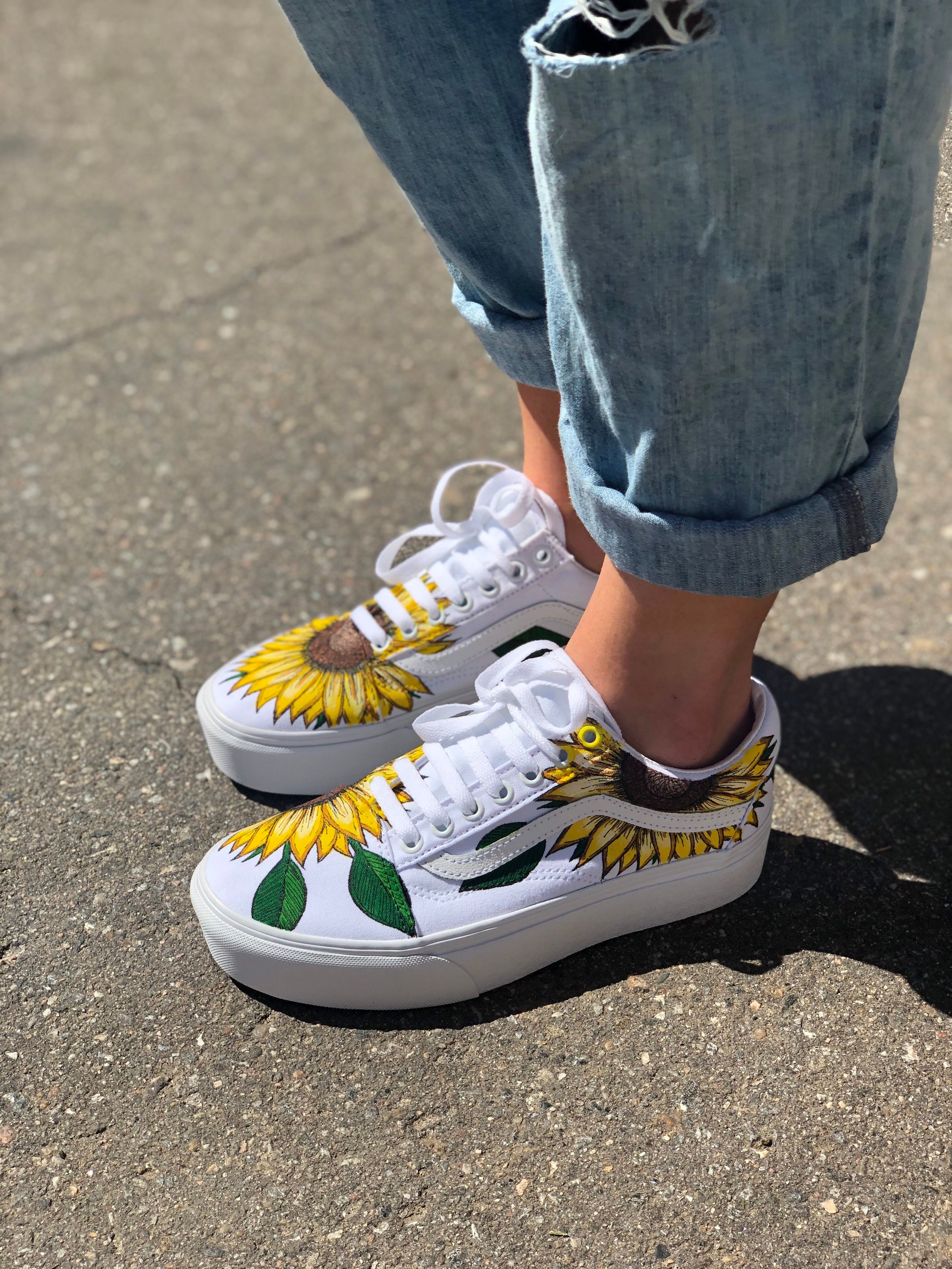 Custom Hand-painted Sunflower Old Skool Vans -