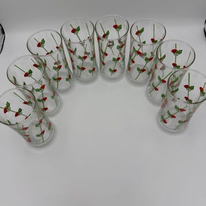 8 Vintage Crystala Glass Tumblers Strawberry on Vine Retro MCM