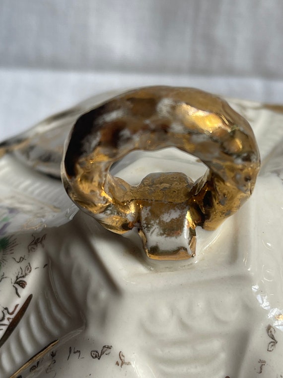 Vintage Footed Trinket Box: Gold Violets Candy Dish View 2