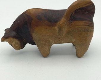 Carved Wooden Bull Figurine