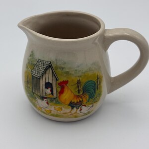 Vintage Rooster Farmyard Scene Creamer