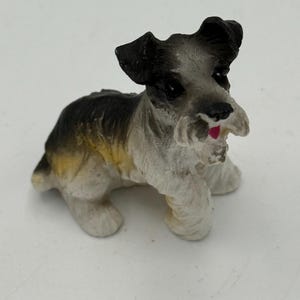 Vintage Sitting Schnauzer Dog Figurine Resin Black White Brown