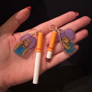 simpson tobacco Patti and Selma Cigarette Smoking the Simpsons Fan Art Shrink Plastic  Earrings