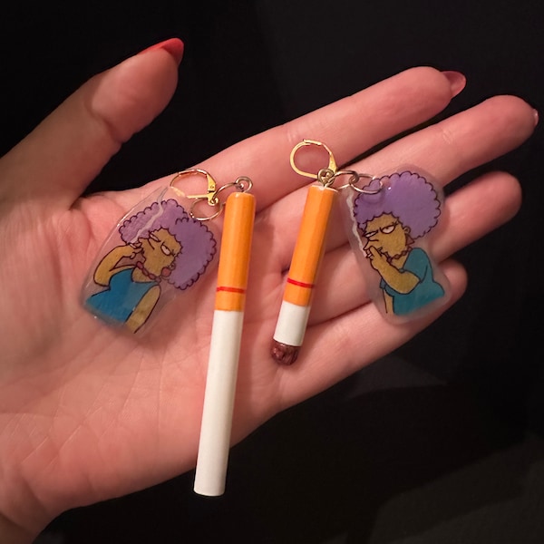 Patti and Selma cigarette smoking the simpsons fan art shrink plastic earrings