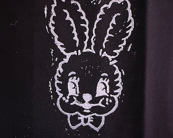 Handprinted Bunny Sew-on Patch: Punk DIY Cotton Applique